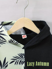 Boy's Plant Print Hoodie Long Sleeve Clash Casual Top
