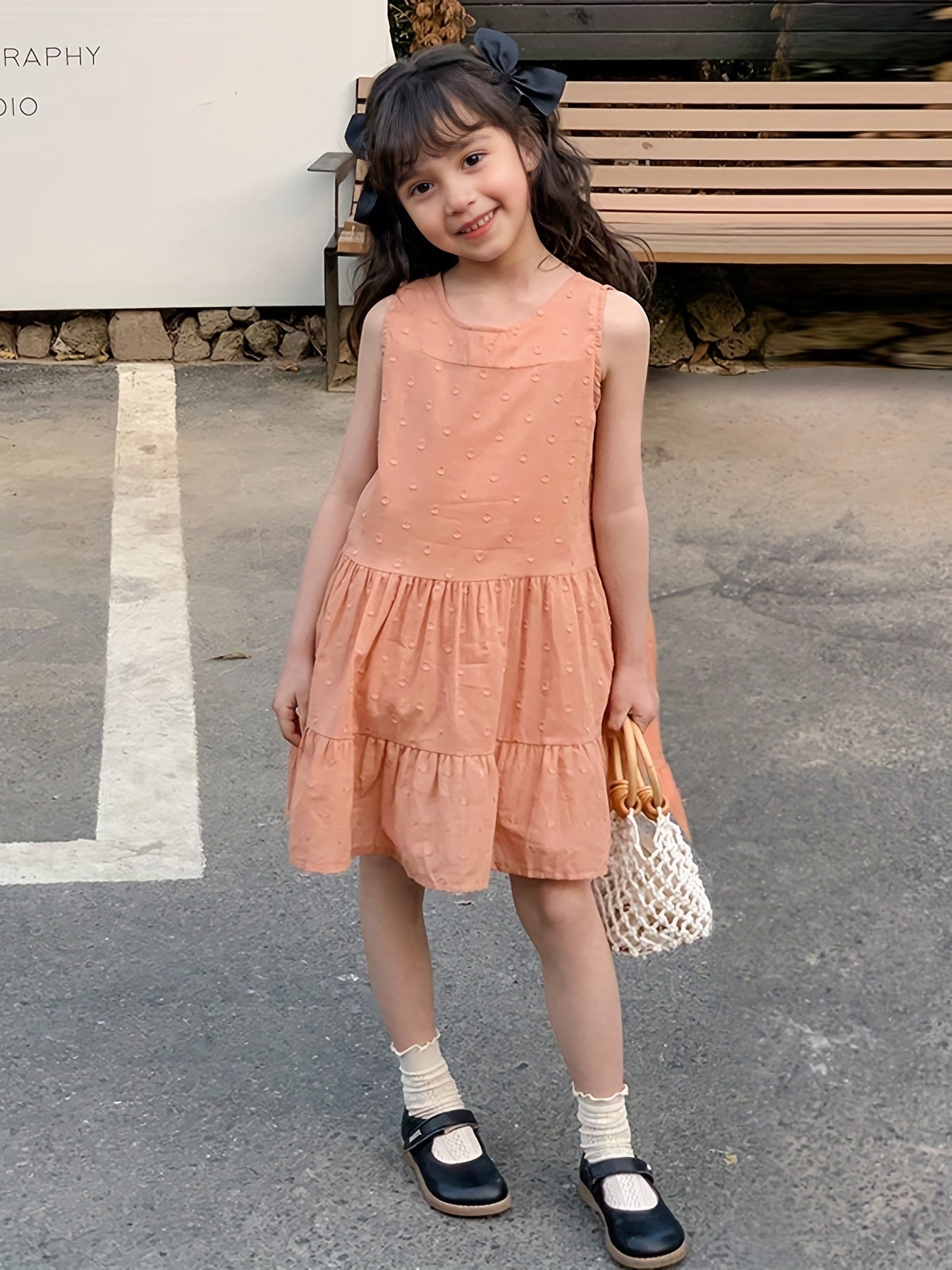 Girl's Polka Dot Princess Dress Sleeveless Crew Neck Summer Clothing