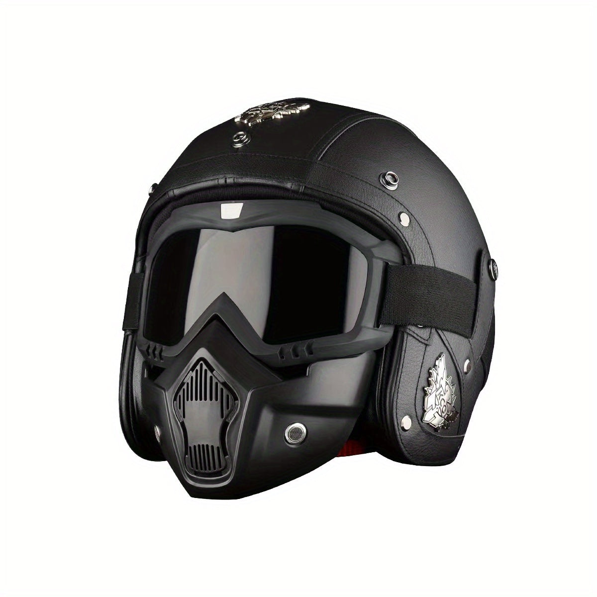 Crown Racing Retro Motorcycle Safety Men's Open Helmet with Mask