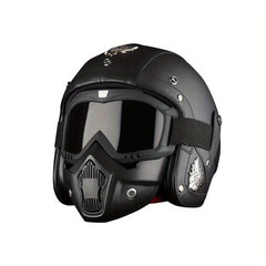 Crown Racing Retro Motorcycle Safety Men's Open Helmet with Mask