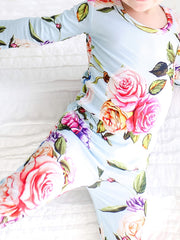 Girl's Floral Print Pajama Set Long Sleeve Top & Pants