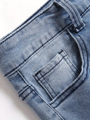 Slim Fit Ripped Cotton Jeans Men's Casual Street Style Distressed Denim Pants