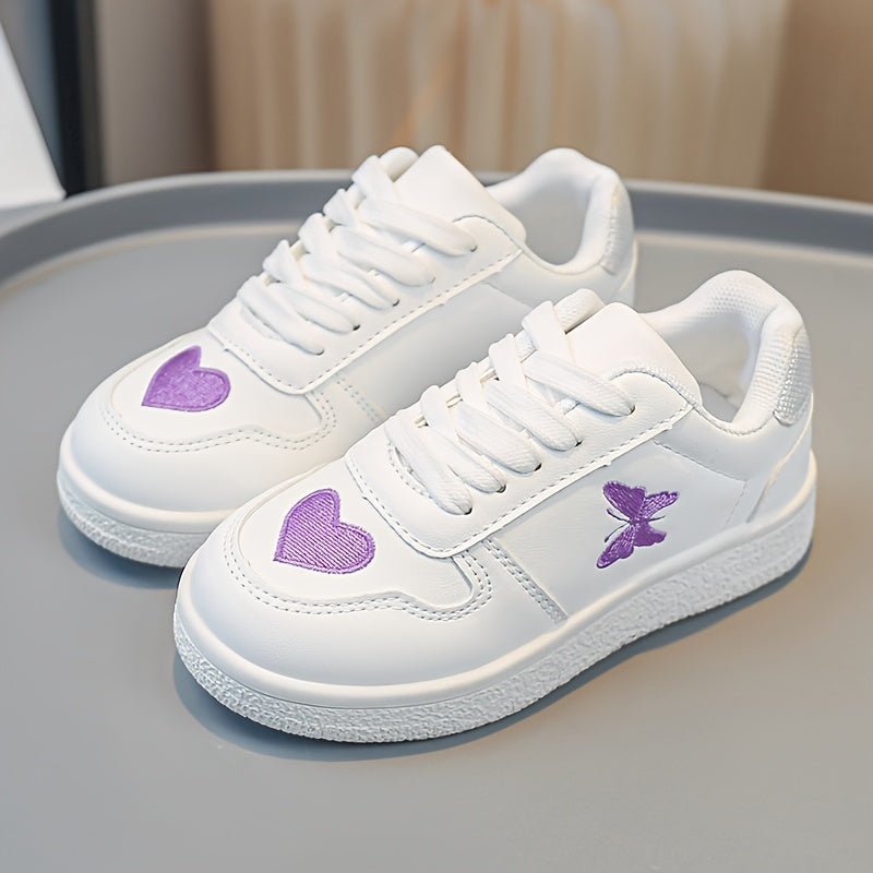 Girl's Butterfly & Heart Pattern Skate Shoes Non Slip Casual Sneakers