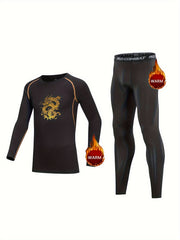 2pcs Kids Dragon Pattern Compression Fleece Sets