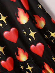 Plus size Heart & Fire Print LS Stretch Hoodie With Pocket
