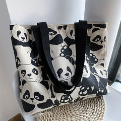Panda Tote Bag with Large Capacity Zippered Storage
