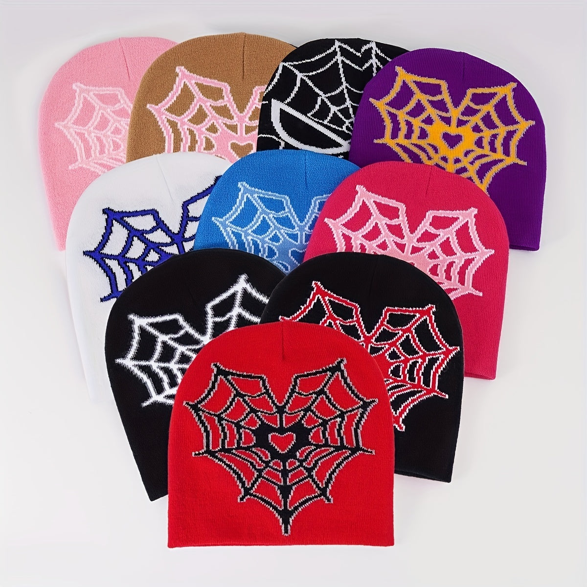 Heart Spider Web Beanie Gothic Knit Hat Y2K Skull Cap Warm Elastic Beanies