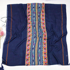 Navy Boho Tassel Scarf Vintage Pop Stripe Print Voile Block Long Shawl
