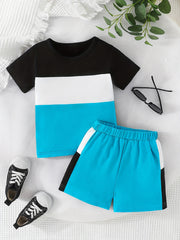 Boys Casual Outfit Round Neck T shirt & Shorts Summer Clothes Sets