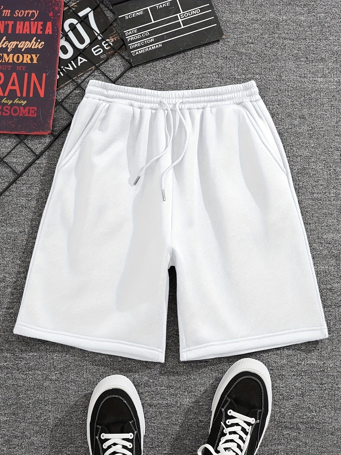Men's Pleated Drawstring Shorts Solid Casual Stretch Waist for Summer