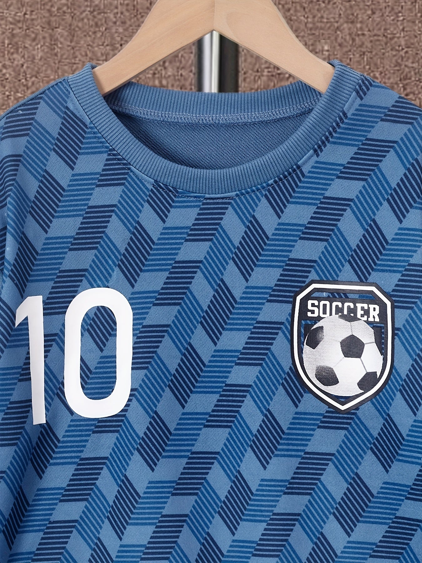 Boy's Soccer Print 2pcs Set Geometric Pattern Sweatshirt & Sweatpants