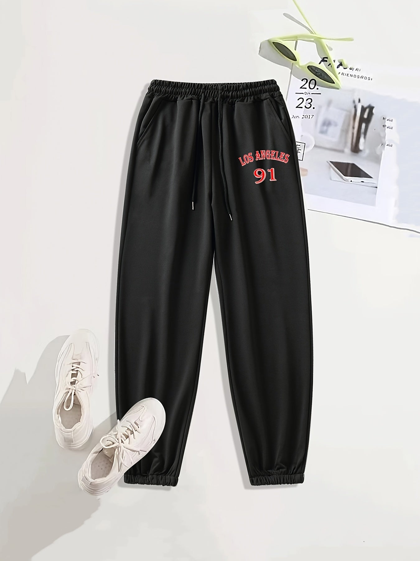 Number & Letter Print Sports Pants Drawstring Couple Jogging Sweatpants