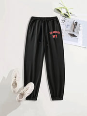 Number & Letter Print Sports Pants Drawstring Couple Jogging Sweatpants
