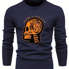 Cartoon Skeleton & Ghost Slim Warm Sweater Men's Casual Retro Style