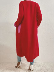 Open Front Knit Cardigan with Contrast Trim and Pocket