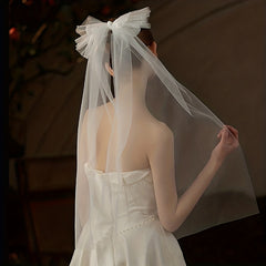 Bow Head Veil With Comb & Pearl Bridal Wedding Hair Accessories