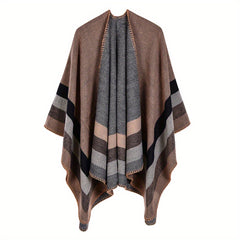 Vintage Cashmere Stripe Jacquard Large Shawl Warm Cape Scarf Blanket