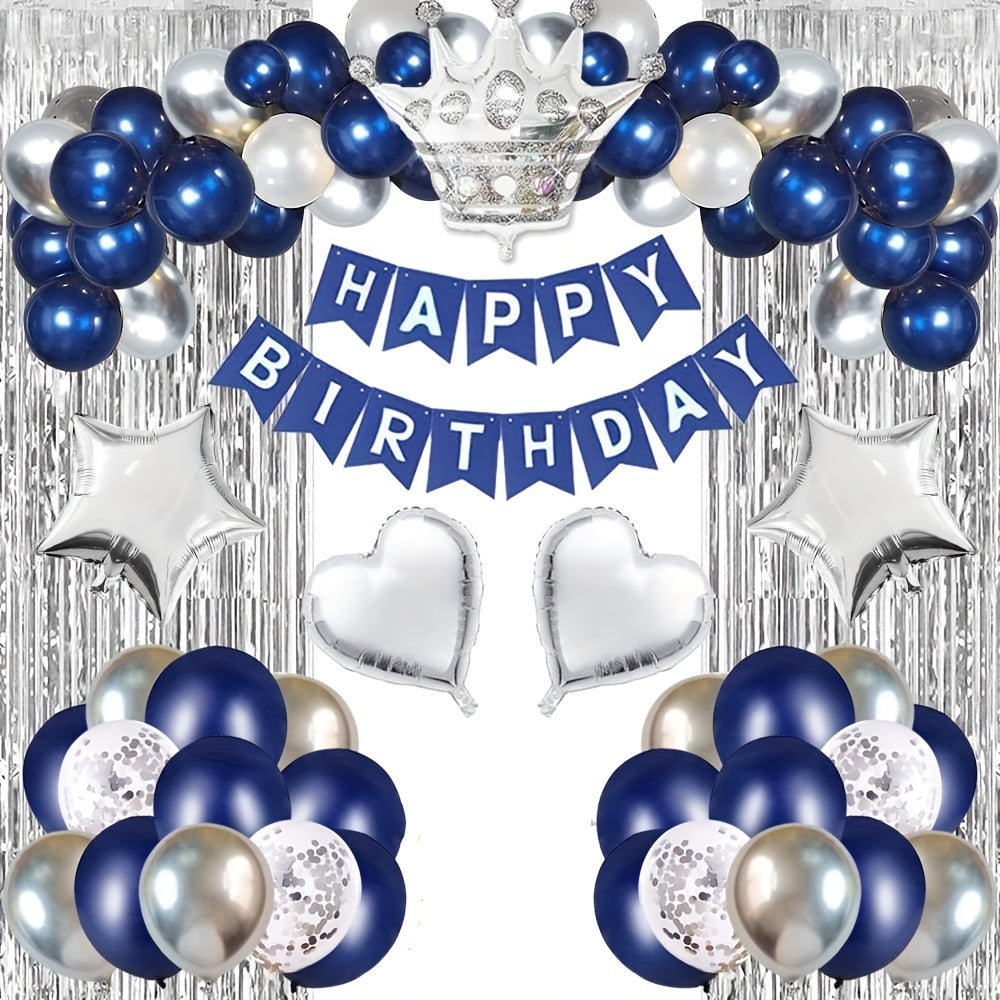 36pcs Navy Silvery Happy Birthday Party Decorations Set For Men Boys Women Girls