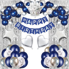 36pcs Navy Silvery Happy Birthday Party Decorations Set For Men Boys Women Girls
