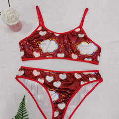 Plus Size Cloud & Heart Print Wireless Bralette & Brief Set