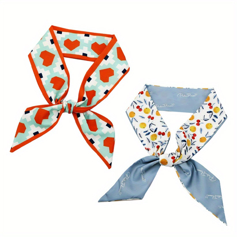 2pcs Orange Skinny Scarf Long Ribbon Neckerchief Decorative W