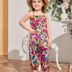 Girls Colorful Graffiti Cami Jumpsuit Halter Neck Casual Long Jumpsuit