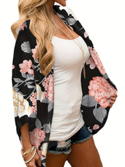 Floral Print Cover Up Shirt V Neck Loose Fit Beachwear Kimono