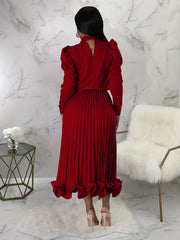 Puff Sleeve Top & Pleated Skirt Set Women's Outfit