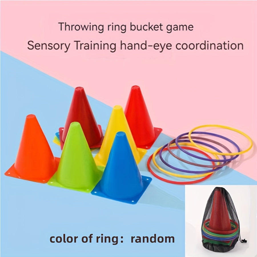 Throwing Game with 5 Soft Marking Buckets and 10-20 Mixed Furrels