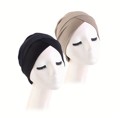 2pcs Soft Cotton Hijab Cap Turban Elastic Head Wrap Chemo Hats For Women