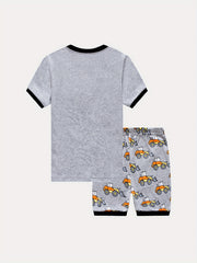 Excavator Print Pajama Set for Boys Crew Neck Short Sleeve Top & Shorts