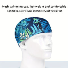 Breathable Swimming Cap Flowers Printed Long Hair Sport Pool Bathing Hat