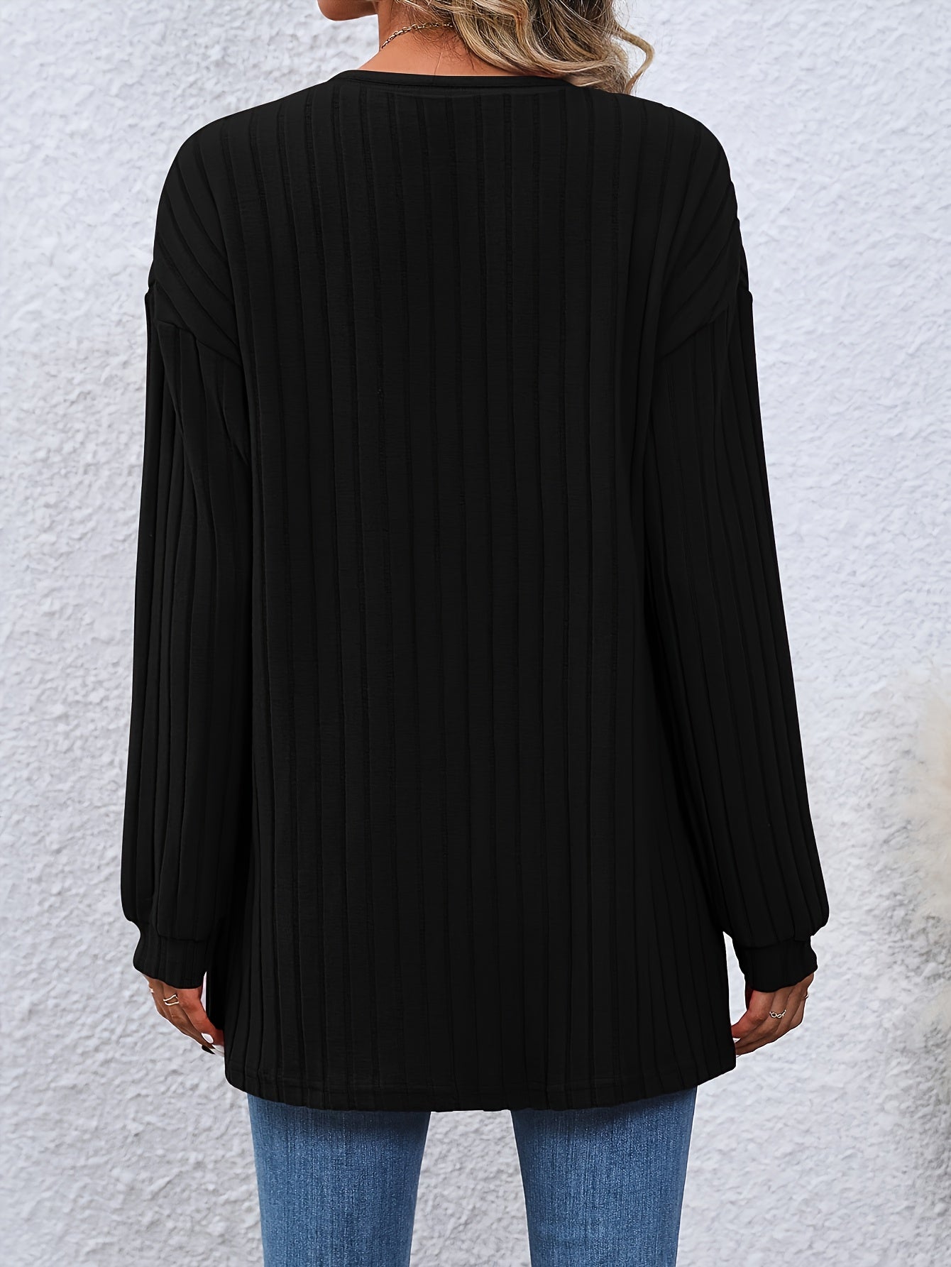 Open Front Cardigan Long Sleeve Ribbed Knit
