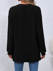 Open Front Cardigan Long Sleeve Ribbed Knit
