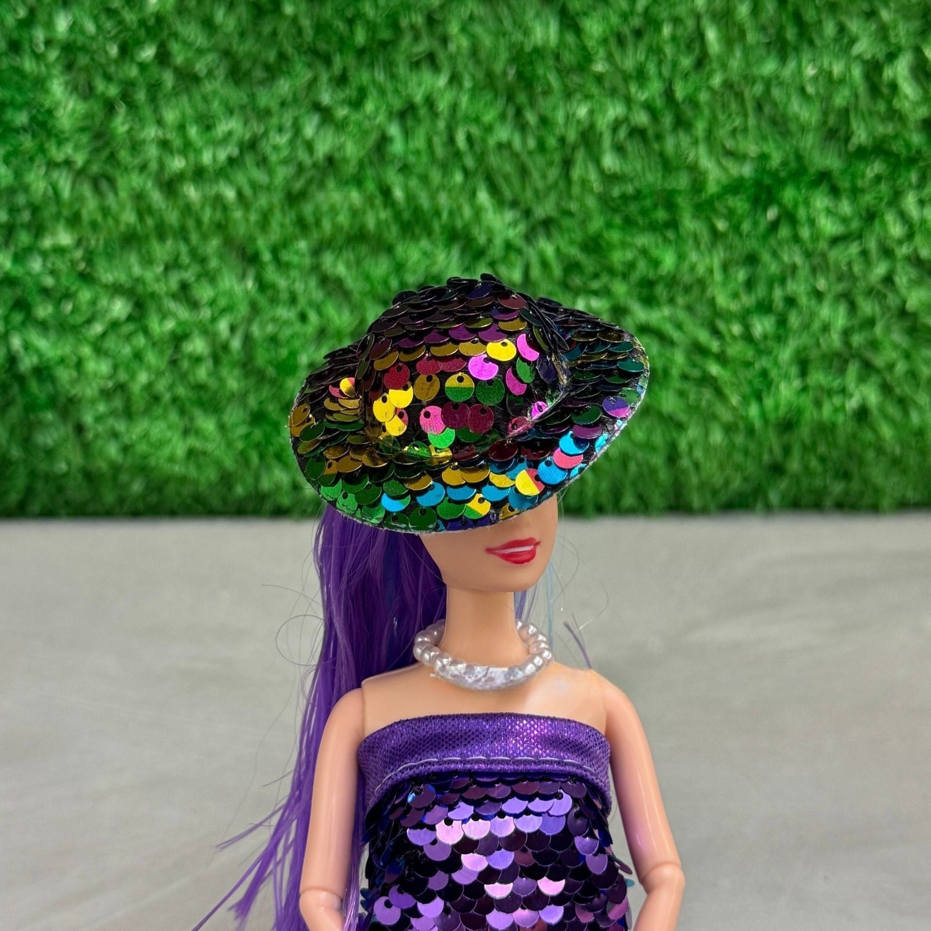 Dollhouse Hat with Sequins DIY Craft Accessory Gray