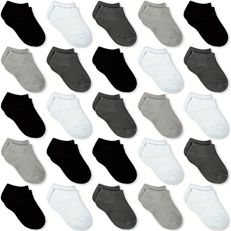25 Pairs Boys Kids Ankle Socks Casual Plain Breathable Comfy Low Cut Boat Socks