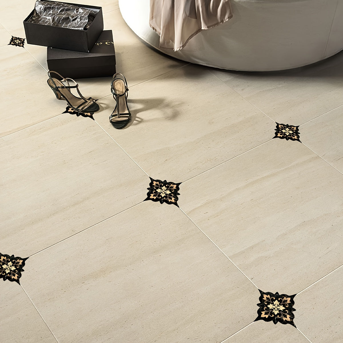 21pcs Dark Moroccan Pattern Tiles Stickers Waterproof Floor Decor