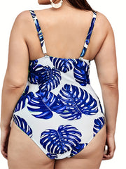 Tropical Print V Neck One Piece Swimsuit
