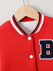 Boys Casual Letter Print Fleece Baseball Jacket