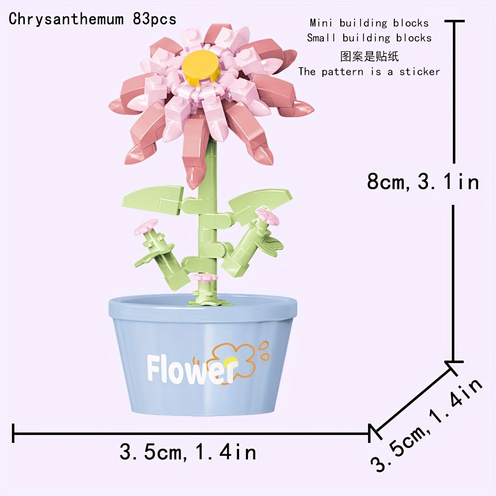 Mini Flowers Building Blocks Toy Chrysanthemum Daisy Rose Creative