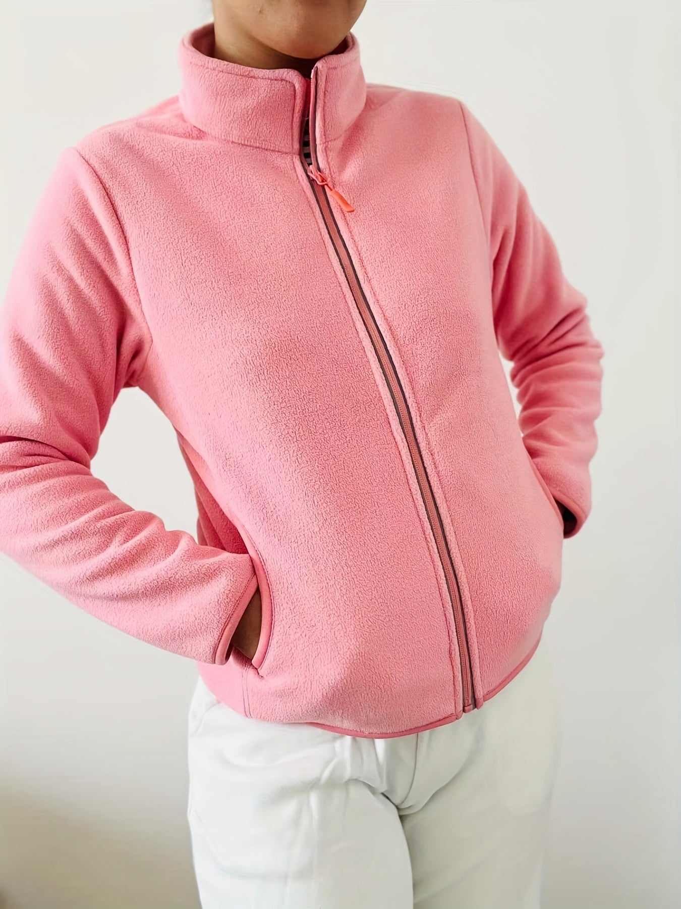 Warm Fleece Liner Outdoor Jacket Full Zip Long Sleeve Mock Neck