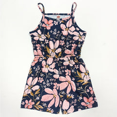 Girls Flowers Print Cami Romper Stretch Suspenders Jumpsuit