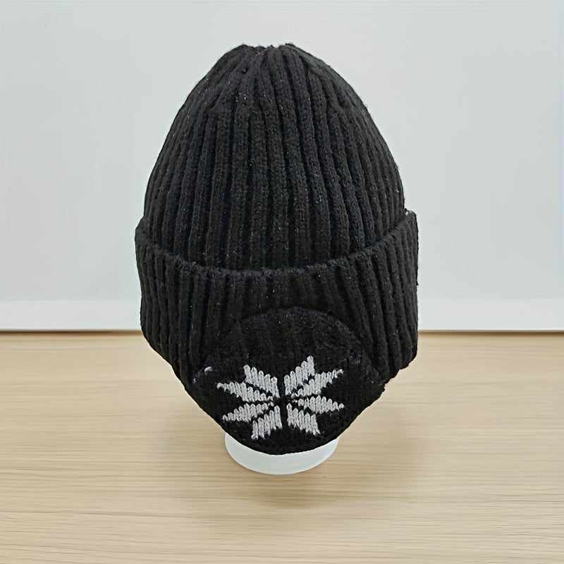 Winter Knitted Hat with Snowflake Earmuffs