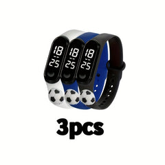 3pcs Football Doll Watch Set Multicolor LED Touchscreen Electronic Bracelets