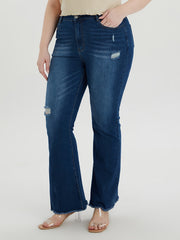 Plus Size Ripped Button Fly Flared Leg Jeans