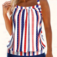Vacay Tankini Set Women's Plus Striped & Star Print Cami Top & Shorts