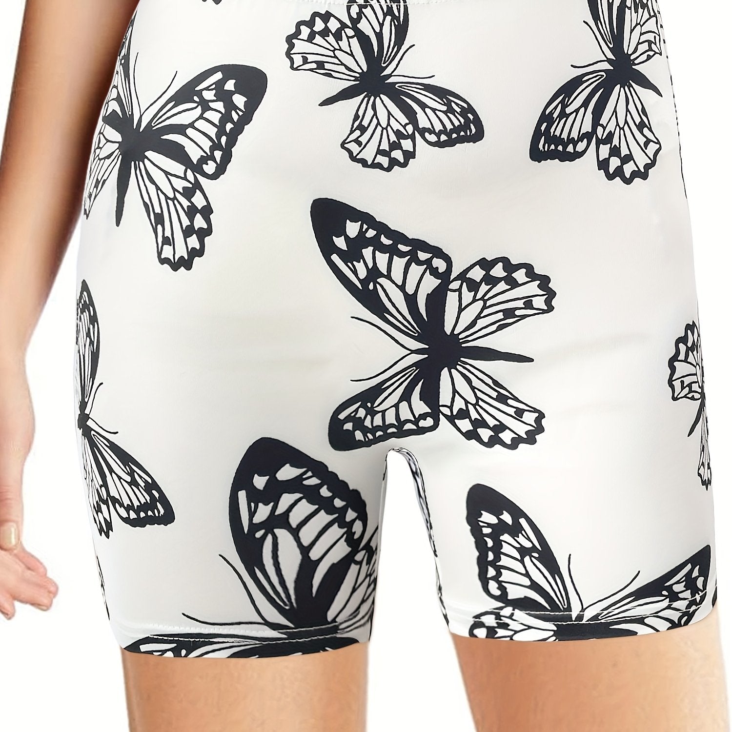 Butterfly Print High Waist Yoga Shorts for Women