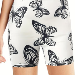 Butterfly Print High Waist Yoga Shorts for Women