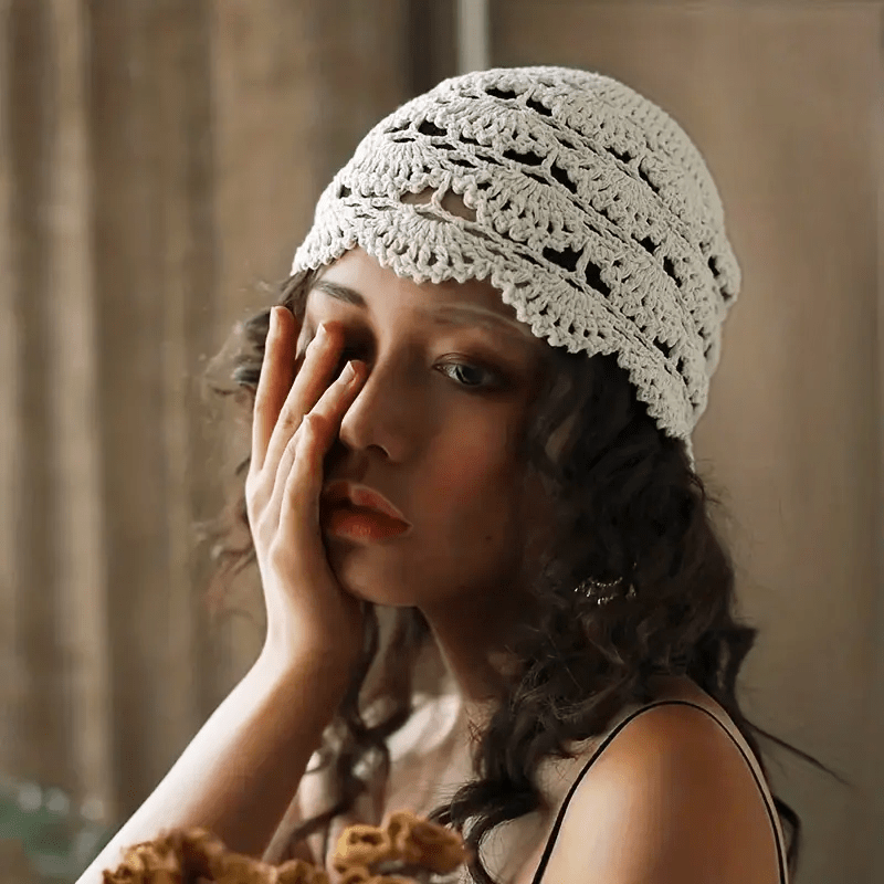 Hollow Out Crochet Beanie Breathable Cloche Hats Lightweight Thin Fisherman Cap