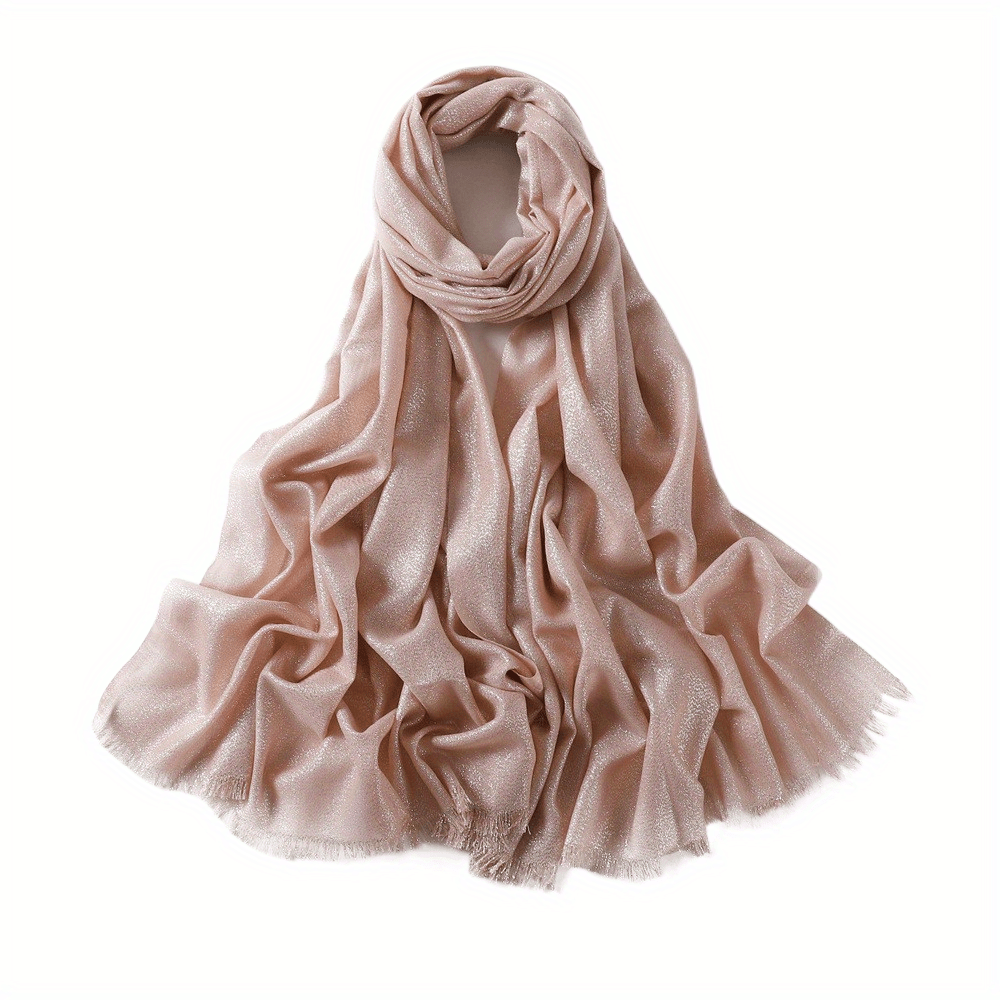 Solid Tassel Scarf Hijab Glitter Shimmer Fringe Shawl